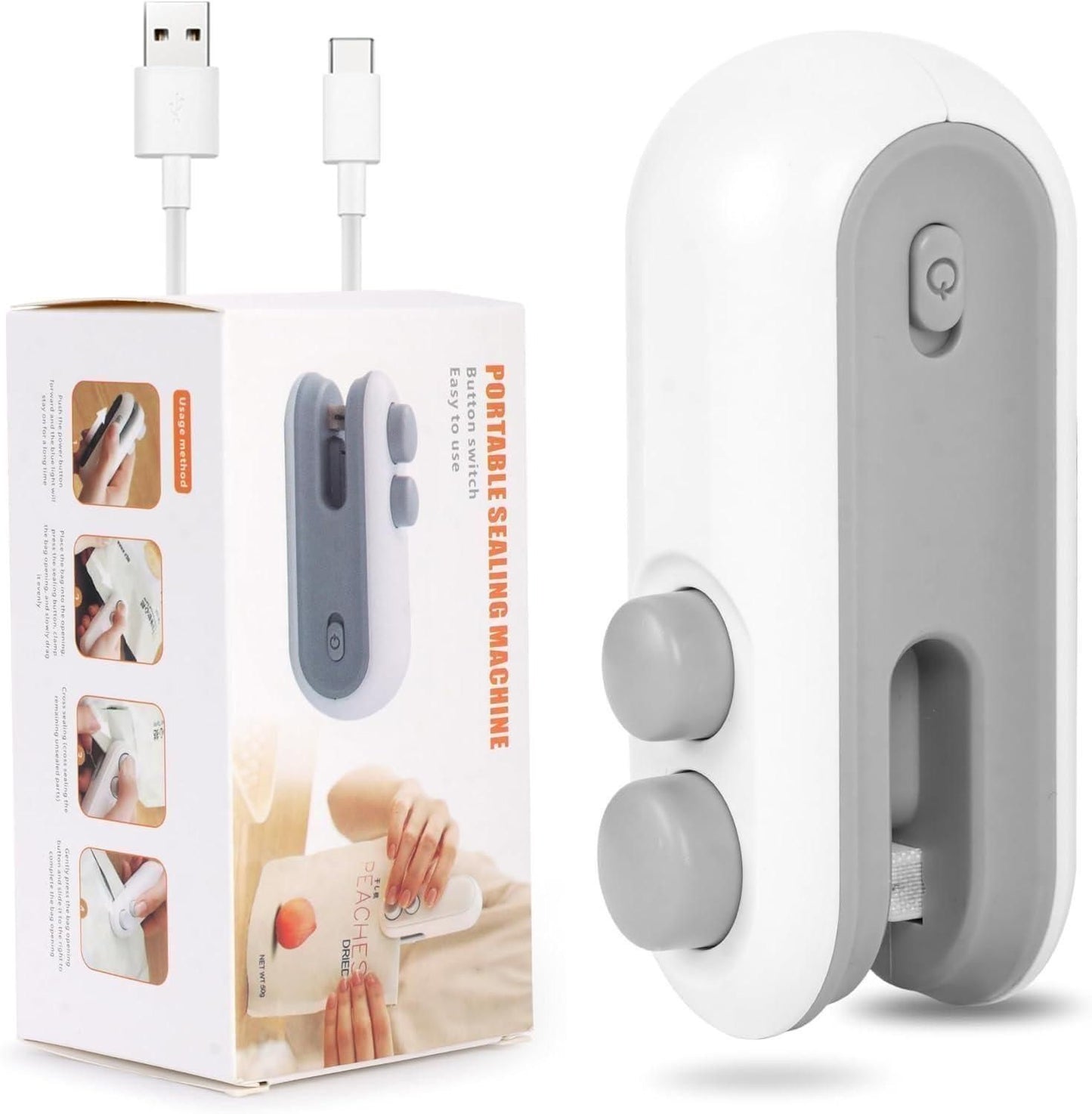 Portable Mini Sealing Machine 2 in 1 USB Rechargeable Magnetic Bag Sealer Heat Seal with Cutter.